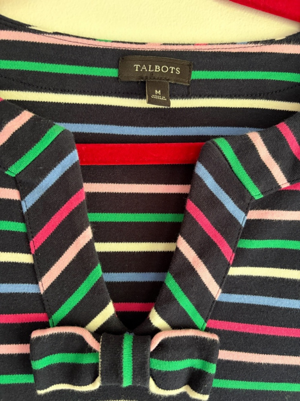Talbots 100% Cotton Striped Short Sleeve Knit Midi Dress With Bow Size M - Picture 3 of 5